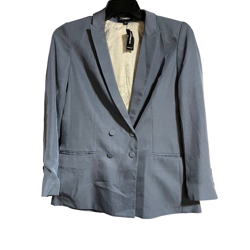 Express Womens Double Breasted Blazer S Lightweight Modern Fit Fully Lined Blue